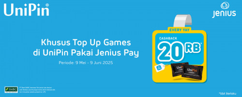 Cashback 20Ribu Khusus Top Up di UniPin Pakai Jenius Pay!